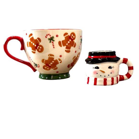 Sleigh Bell Bistro Other - Sleigh Bell Bistro Gingerbread Cocoa Cup Snowman Mini Mug Holiday Set Two Pieces